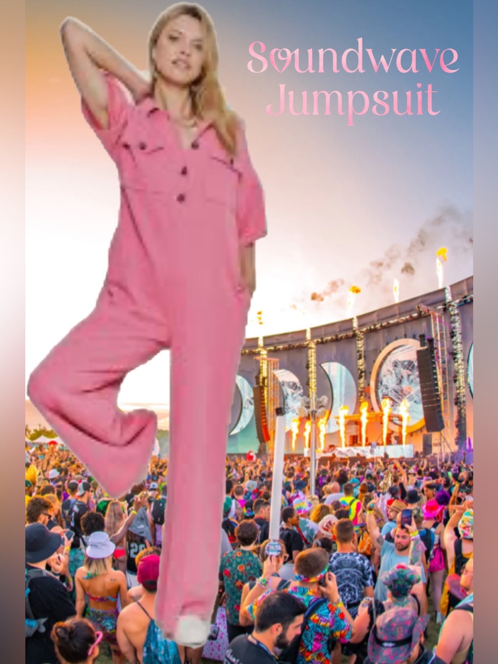 New! The “Soundwave” Wide leg Button Front Jumpsuit Onesie - Picture 1 of 3